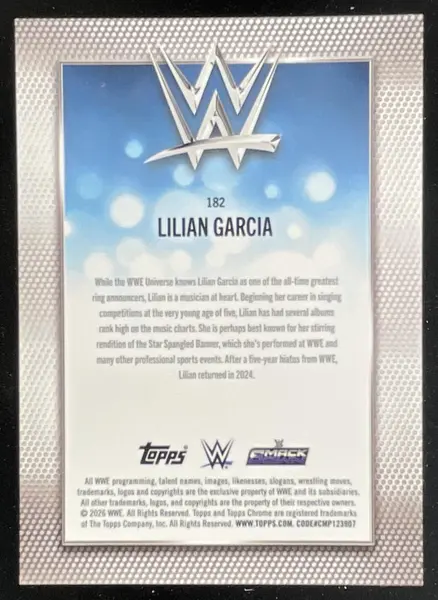 2026 Topps Chrome WWE Logofractor Black Refractor #182 Lilian Garcia /10