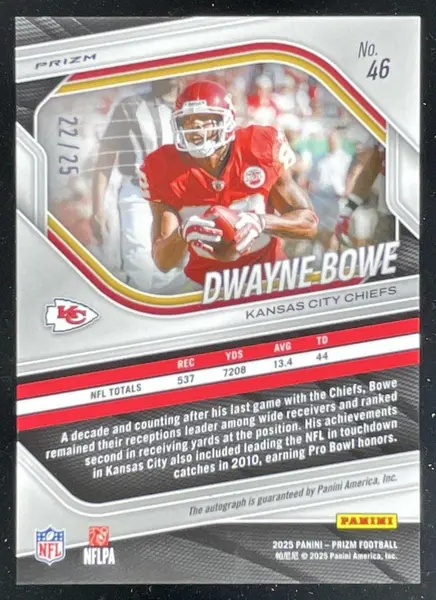 2025 Panini Prizm Autographs Blue Shimmer Prizm #46 Dwayne Bowe Auto /25