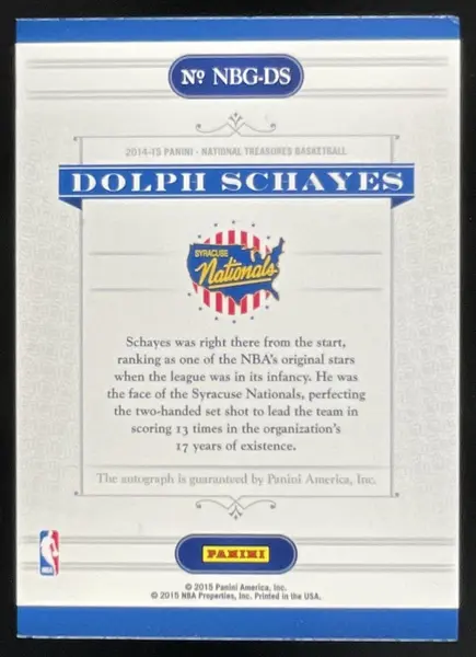 2014-15 Panini National Treasures NBA Greats #NBG-DS Dolph Schayes Auto /75