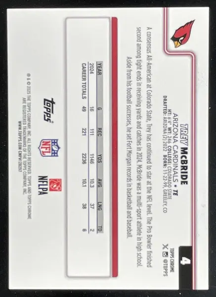 2025 Topps Chrome Football Leather Gold Refractor #4 Trey McBride /50