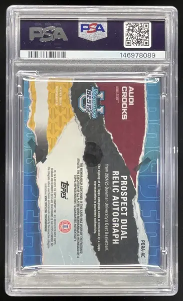 2024 Bowman Best University Dual Relic Gold Geometric Audi Crooks Auto /50 PSA 8