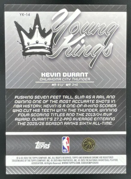 2025-26 Bowman Chrome Young Kings Mini Diamond Refractor #YK-14 Kevin Durant