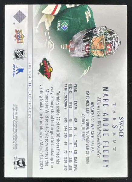 2023-24 Upper Deck The Cup The Show White #SW-MF Marc-Andre Fleury /99