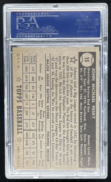 1952 Topps #15 Johnny Pesky PSA 7