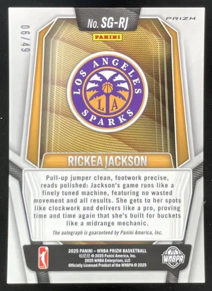 2025 Panini WNBA Prizm Signatures Purple Prizm #SG-RJ Rickea Jackson Auto /49