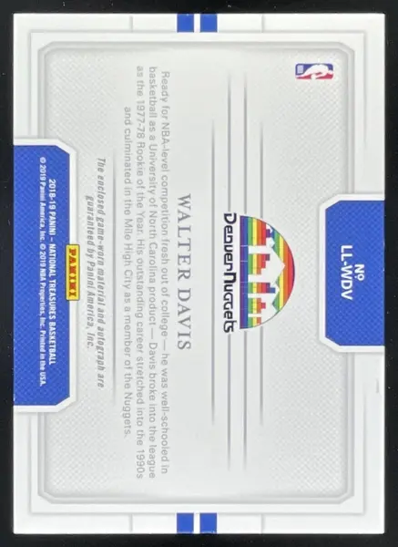 2018-19 Panini National Treasures Lasting Legacies #LL-WDV Walter Davis Auto /99