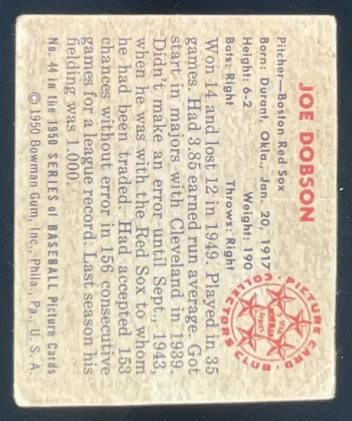 1950 Bowman #44 Joe Dobson