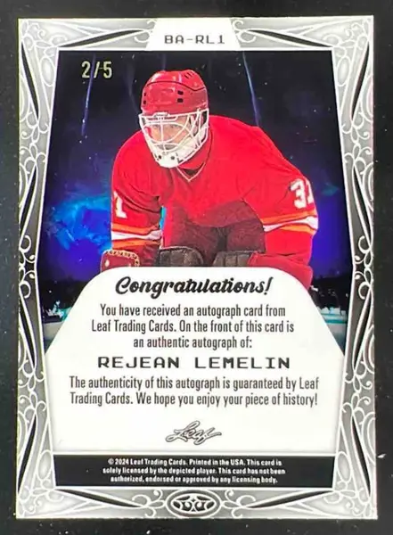 2024 Leaf Metal Hockey Legends Crystal Green #BA-RL1 Rejean Lemelin Auto /5