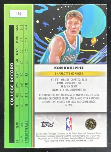 2025-26 Topps Cosmic Chrome #197 Kon Knueppel RC
