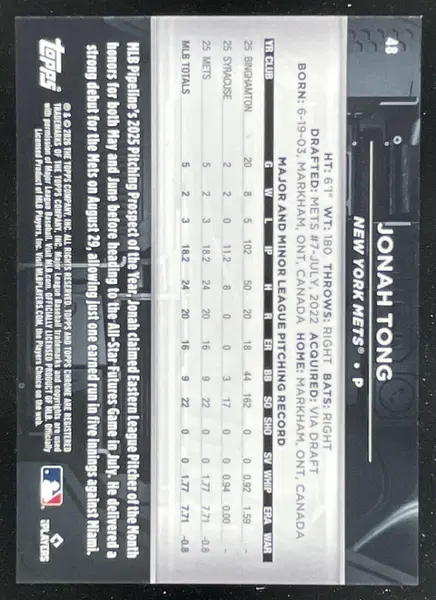 2026 Topps Chrome Black Orange Wave Refractor #48 Jonah Tong RC /25