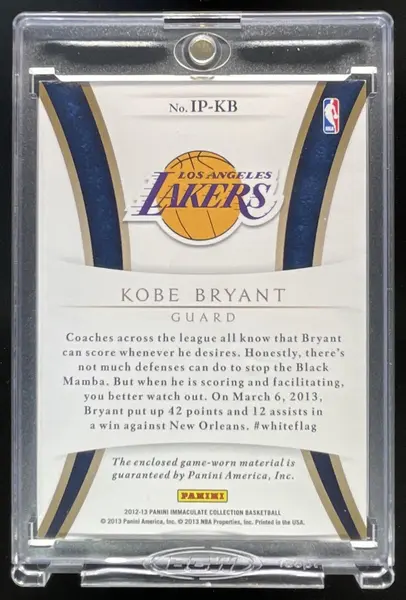 2012-13 Panini Immaculate Collection Numbers Patches #IP-KB Kobe Bryant /32