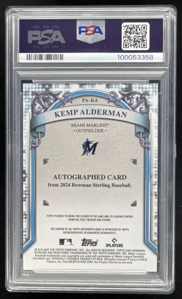 2024 Bowman Sterling Prospect Autographs #PA-KA Kemp Alderman Auto PSA 10