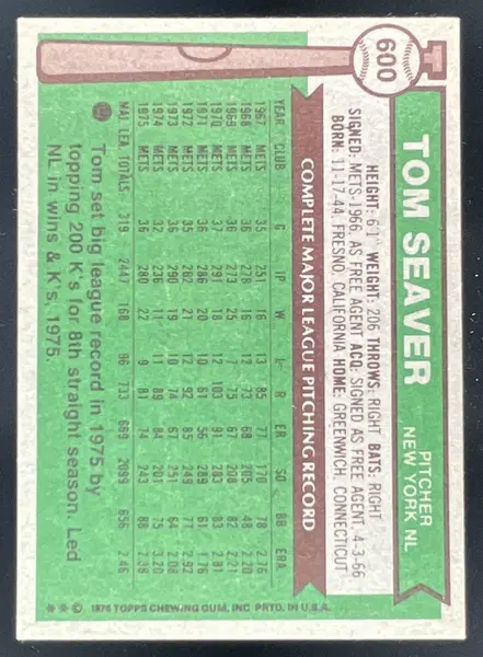 1976 Topps #600 Tom Seaver