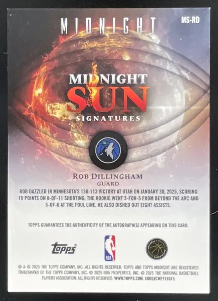 2025-26 Topps Midnight Sun Signatures Moon Beam #MS-RD Rob Dillingham Auto