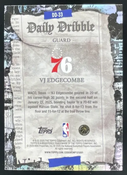 2025-26 Topps The Daily Dribble #DD-33 VJ Edgecombe RC