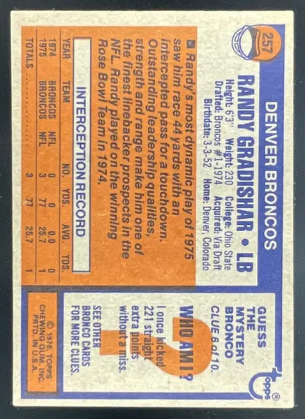 1976 Topps #257 Randy Gradishar RC
