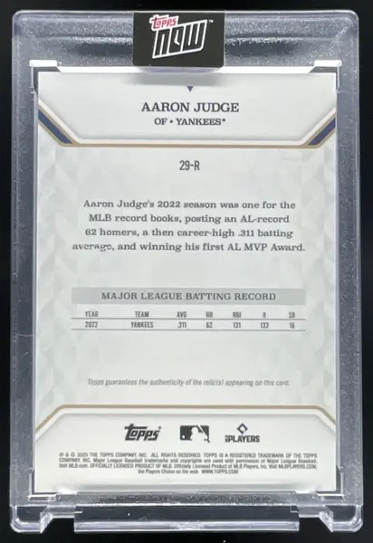 2025 Topps MVP Collection Relics Gold Foil #29-R Aaron Judge /50