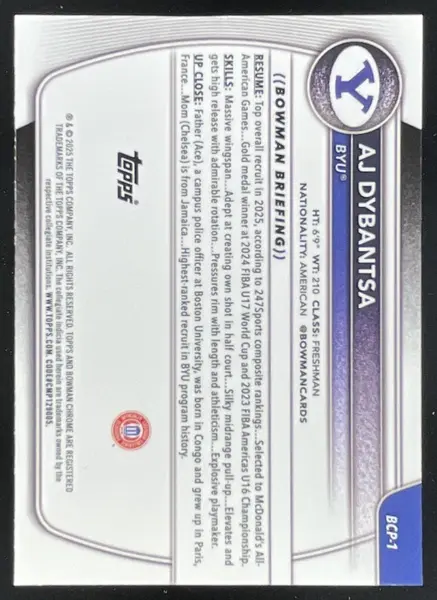 2025-26 Bowman Chrome Prospects Reptilian Refractor #BCP-1 AJ Dybantsa RC