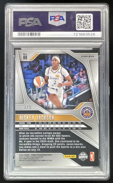 2024 Panini WNBA Prizm Black Gold Prizm #60 Rickea Jackson RC /5 PSA 9