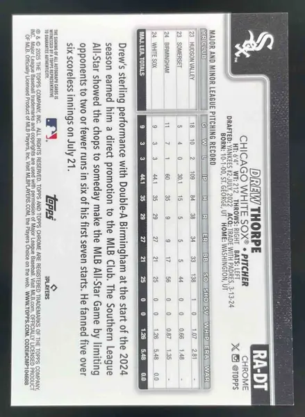 2025 Topps Chrome Sapphire Gold #RA-DT Drew Thorpe RC Auto /50