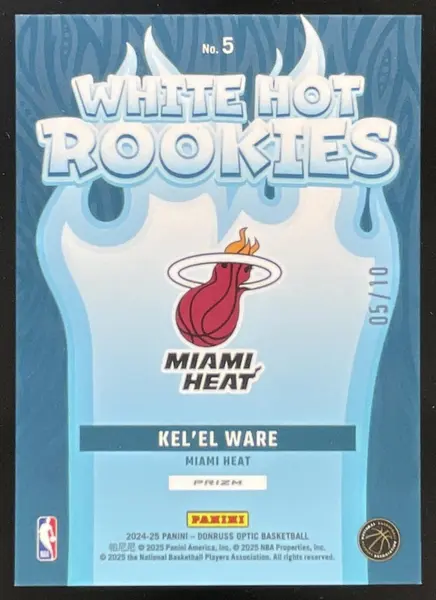 2024-25 Panini Donruss Optic White Hot Rookies Gold #5 Kel'el Ware RC /10