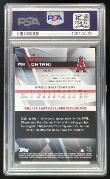 2018 Topps Finest #100 Shohei Ohtani RC PSA 10