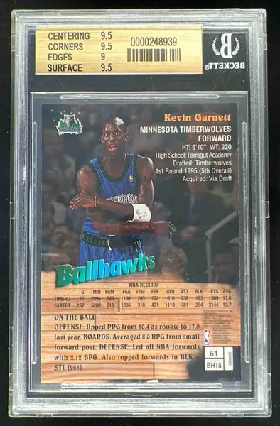 1997-98 Topps Finest #61 Kevin Garnett Bronze BGS 9.5 on Fanatics