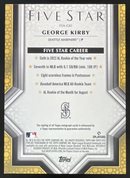 2023 Topps Five Star Green #FSA-GKI George Kirby Autograph Auto /15