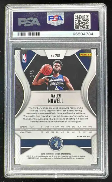 2019-20 Panini Prizm Prizms Black Gold #281 Jaylen Nowell RC /5 PSA 10