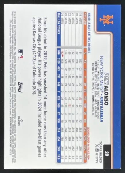 2025 Topps Gilded Collection Chrome Gold Gold Mini-Diamond #20 Pete Alonso /50