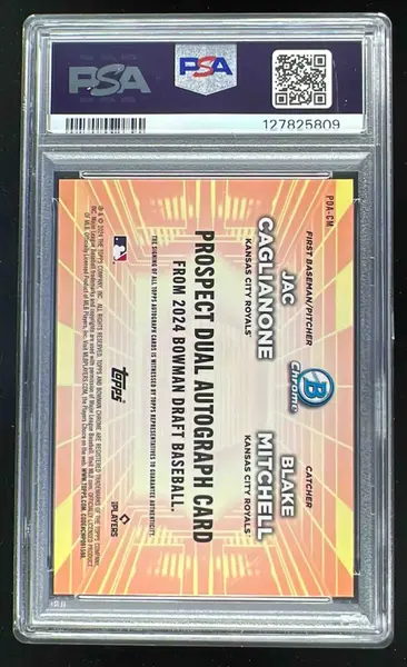 2024 Bowman Draft Prospect Dual Auto Jac Caglianone Blake Mitchell /99 PSA 10