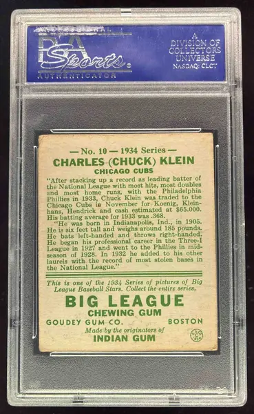 1934 Goudey #10 Chuck Klein PSA 4