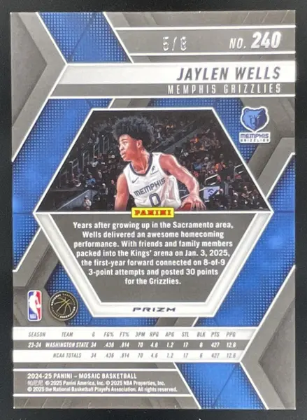 2024-25 Panini Mosaic Gold Snakeskin Mosaic #240 Jaylen Wells RC /8