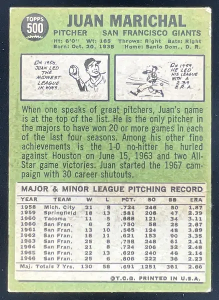 1967 Topps #500 Juan Marichal