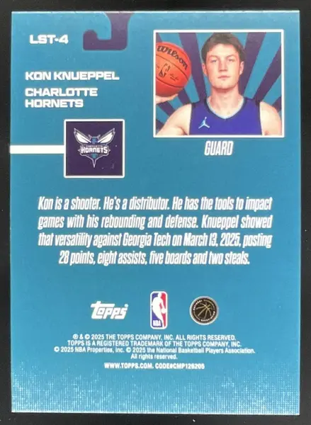 2025-26 Topps Limited Stock Legends #LST-4 Kon Knueppel RC