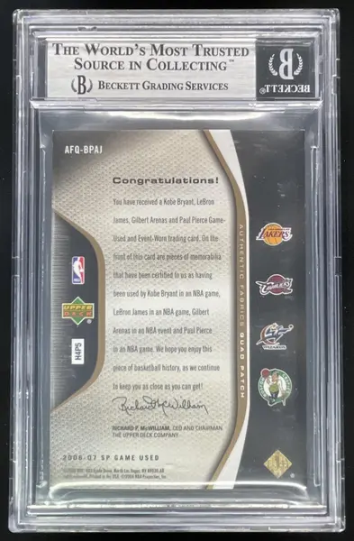 2006 SP Authentic Quad Patches Kobe Bryant Pierce Arenas LeBron James /5 BGS 8.5