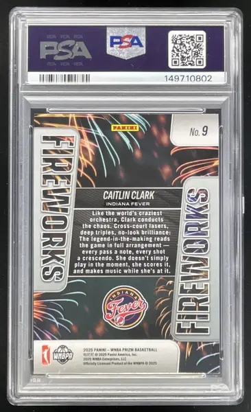 2025 Panini WNBA Prizm Fireworks #9 Caitlin Clark PSA 10
