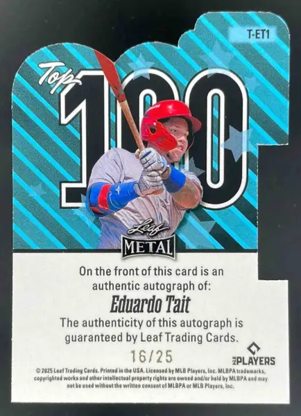 2025 Leaf Metal Top 100 Prismatic Blue #T-ET1 Eduardo Tait Auto /25