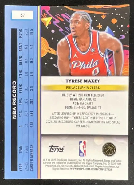 2025-26 Topps Cosmic Chrome Green Space Dust Refractor #57 Tyrese Maxey /75