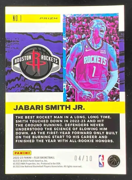 2022-23 Panini Flux Freshman Year Gold Cracked Ice #1 Jabari Smith Jr. RC /10