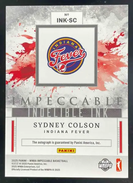 2025 Panini Impeccable WNBA Indelible Ink Signatures #20 Sydney Colson Auto /99