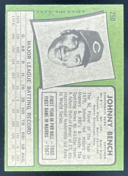 1971 Topps #250 Johnny Bench