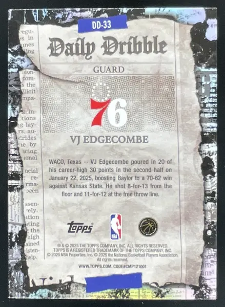 2025-26 Topps The Daily Dribble #DD-33 VJ Edgecombe RC