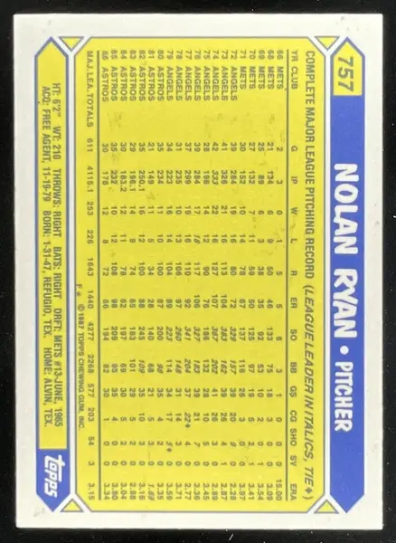 1987 Topps Tiffany #757 Nolan Ryan