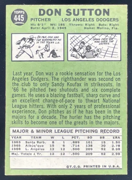 1967 Topps #445 Don Sutton