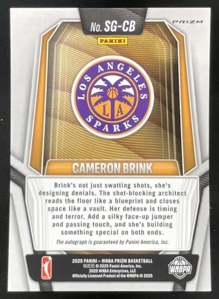 2025 Panini WNBA Prizm Signatures #SG-CB Cameron Brink Auto