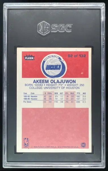 1986-87 Fleer #82 Akeem Olajuwon RC SGC 6