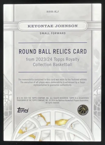 2023-24 Topps Royalty Collection Round Ball Relics Green Keyontae Johnson RC /5