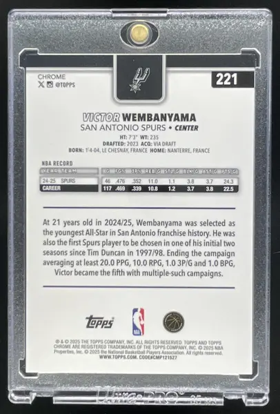 2025-26 Topps Chrome Pulsar Gold Refractor #221 Victor Wembanyama /50