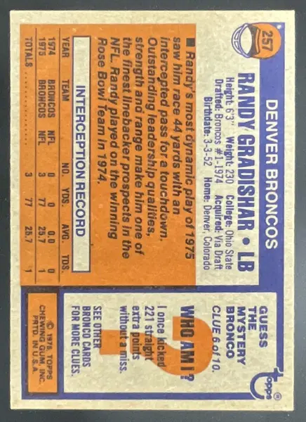 1976 Topps #257 Randy Gradishar RC